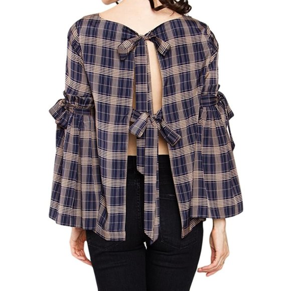 NEW Sugarlips Frankie Plaid Top Open Back Backless - Picture 3 of 10